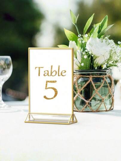 12PCS Acrylic Menu Card Holders, Transparent Acrylic Table Number Stands With Golden Frames, Double-Sided Golden Photo Frames, Ideal For - Wedding, Engagement Party, Anniversary, Birthday, Bridal Shower, Graduation, Corporate Event Or Any Special Occasion!