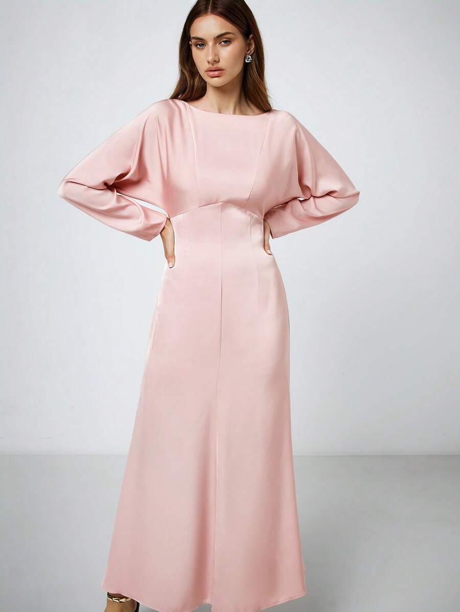 Maija Women's Backless Long Sleeve Dress, Elegant - Pink - View 1