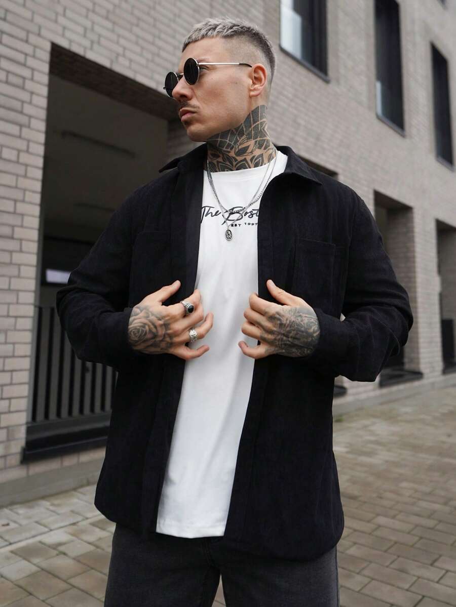 Artur Kramer Bestseller leichte Cord Herren Lässig Hemd Jacke, Kentkragen, Knopfverschluss, Langarm, Design mit zwei Taschen, geeignet für täglichen Lässig-Stil, modisch minimalistisches Ausgehen, bequeme Haus- und Straßenmode, dünnes Langarmhemd für den Frühling