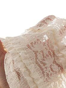 Franclia Petite Đầm ren dài cho nữ dáng nhỏ nhắn, chất liệu ren co giãn, viền ren ở cổ áo và tay áo, dây buộc ruy băng satin đen. - Màu be - Xem 8