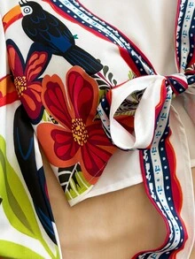 Soleia Women's Summer Set Vacation Outfits Women Casual Vacation Tie-Front Flare Sleeve Ruffle Cuff Leopard Print Shirt - Multicolor - View 5