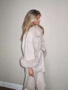 Sydney Algeri Fashionable And Elegant Daily Wear, High-Quality Temperament Waist Cape With Fur Collar For Women, Autumn And Winter Woolen Coat For Going Out, Women's Winter Wear, Autumn And Winter Coat, Autumn And Winter Jacket, Women's Christmas Wear - Apricot - View 5