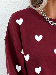 EMERY ROSE Heart Print Fashionable Minimalist Plus Size Women Crew Neck Long Sleeve Sweatshirt, Gift For Friends, Autumn/Winter - Multicolor - View 3