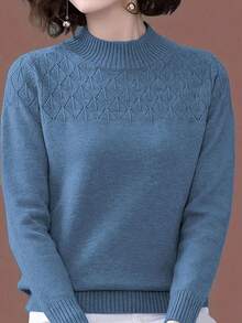 EMERY ROSE Women's Casual Blue Turtleneck Long Sleeve Sweater, Autumn/Winter - Dusty Blue - View 4