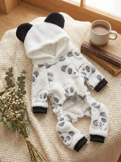 PETSIN 1pc Panda Head Print Cosplay Pet Jumpsuit Autumn And Winter Thick Warm Flannel Pet Clothing