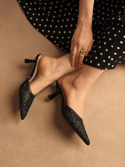 Rosivie Fashionable Versatile Commuter Pointed Toe Hollow Woven High Heel Sandals