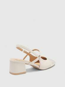 CUCCOO BIZCHIC Women's Classic Black Strap Low Heel Pumps For Christmas Spring Shoes - Rice apricot white - View 9