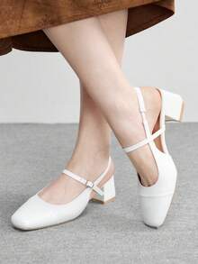 CUCCOO BIZCHIC Zapatos de tacón bajo con correa negra clásica para mujer para Navidad - Blanco como la nieve - Ver 3