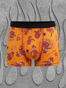 SHEIN HOT STUFF Tween Boy Cartoon Pattern Contrast Trim Boxer Briefs - Orange - View 4
