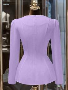 Franclia 优雅别致的奢华串珠装饰收腰下摆后拉链衬衫，适合派对、约会、秋冬季穿着。薰衣草色优雅上衣，紫罗兰色荷叶边上衣，紫色长袖衬衫，薰衣草色荷叶边衬衫，优雅串珠领上衣，优雅紫色修身上衣，仿珍珠领衬衫，淡紫色优雅上衣，薰衣草色长袖上衣，薰衣草色荷叶边上衣，串珠领口长袖上衣，紫色优雅上衣，紫罗兰色荷叶边长袖上衣。 - 紫色 - 查看 2