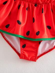 SHEIN Baby Girl Watermelon Seed Print Swimsuit Set - Red - View 7