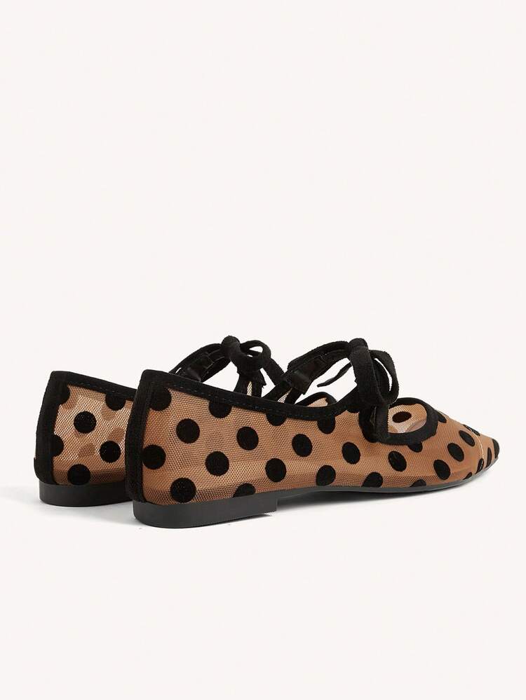 CUCCOO CHICEST 2024 New Mesh Polka Dot Bow Decor Pointed Toe Elegant Versatile Women Flat Shoes Spring Shoes Spring Break Easter For Christmas Valentine's Day Elegant Shoes Wedding Shoes