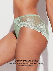 LUVLETTE Ropa interior tipo braga de cintura media, cómoda, transpirable y suave con encaje floral - Verde - Ver 8