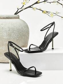 SHUZIA Women's Elegant Minimalist Ankle Strap Stiletto Heel Sandals - Black - View 5