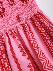 Sweetra 女士万圣节服装、感恩节服装、新年服装，适合派对、通勤、日常、旅行、度假。女士时尚连体裤，波西米亚风，度假风，可调节肩带，荷叶边装饰，松紧腰带，修身显瘦，无袖阔腿连体裤 - 粉色 - 查看 3