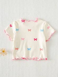 Cozy Pixies Baby Girl Floral Print Ruffle Hem Short Sleeve Top, Baby Girl - Apricot - View 2