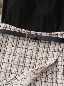 Écloséra High Waist Casual Versatile Tweed Mini Skirt For Women, Elegant Office Commute Style, Spring/Autumn - White - View 4