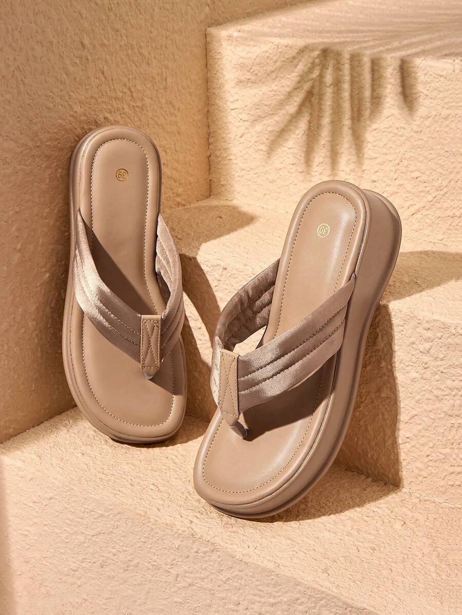 HighSole Online Celebrity Flip-Flops Women Sponge Cake Platform Sandals And Slippers Women Wear New Fashion In Summer. - Khaki - View 1