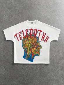 ROMWE MEN Grunge Punk Camiseta de manga de murciélago con cuello redondo y estampado de personaje de moda para verano para hombres - Gris - Ver 11