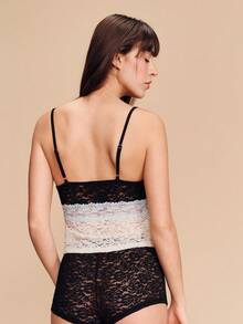 lacRébo Lace Sleepwear Set With Contrast White And Blue Lace Panel Cami Top And Matching Black Lace Shorts Romantic Feminine Nightwear French Style Parisian Style Valentines - Multicolor - View 6