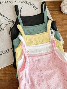 SHEIN LMoss Kids 5件套新生女宝宝可爱纯色针织连体衣套装，夏季 - 彩色 - 查看 4