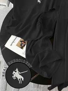 SHEIN 2pcs Women Embroidered Round Neck Short Sleeve Top And Elastic Waist Long Pants Set - Black - View 4