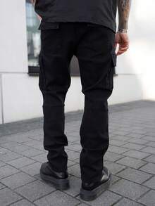Artur Kramer Men's Fashion Casual Washed Cargo Denim Jeans,Cargo Pants - Black - View 2