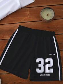 一套幼儿运动风黑白数字“32”印花短袖短裤套装，非抓绒材质。适合日常运动、郊游、春夏季穿着。 - 彩色 - 查看 6