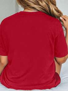 EMERY ROSE Áo thun nữ cỡ lớn in họa tiết da báo hình trái tim tối giản, cổ tròn, tay ngắn, thời trang. - Đỏ - Xem 2