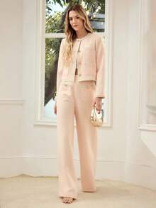 MOTF PREMIUM WOMEN'S ELEGANT CONTRAST TAPE PATCH POCKET CROP JACKET, SPRING/SUMMER - Orange - View 4