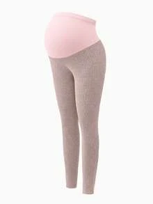 Modmama 2pcs Maternity Solid Color Basic Knitted Leggings, Casual Daily Wear - Pink - View 10