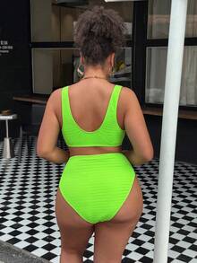 Swim Vcay Bộ bikini hai mảnh cỡ lớn dành cho nữ, màu trơn, chất liệu vải có họa tiết, kiểu dáng tam giác, dây mảnh và dây rút phía trước. - màu xanh lá - Xem 2