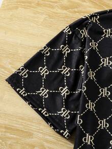 1pc Teen Boy Summer Casual Teenager Boys Short Sleeve T-Shirt, Black Base With Gold DR Letter Diamond Grid Print, Round Neck, Loose Fit, Daily, Outing, Breathable, - Black - View 7