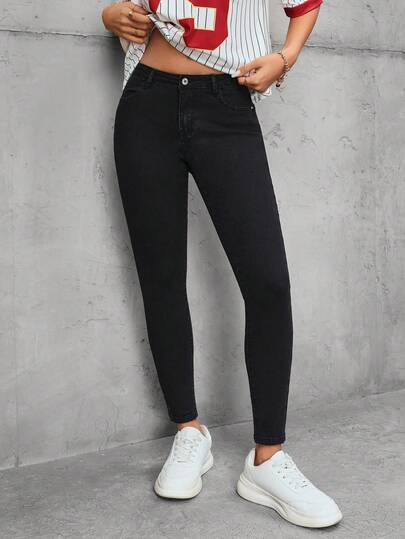 SHEIN Tall Tall Women's Fashion Casual Mid/Low Waist Skinny Slim Fit Jeans
