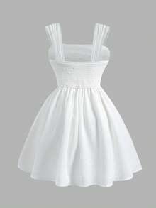 SHEIN 少女提花露背蝴蝶装饰双面吊带裙 - 白色 - 查看 4