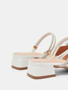 CUCCOO HITCHD 25厘米春夏新款浪漫优雅尖头仿珍珠装饰中跟白色露趾高跟鞋，新娘婚鞋情人节款 - 白色 - 查看 11