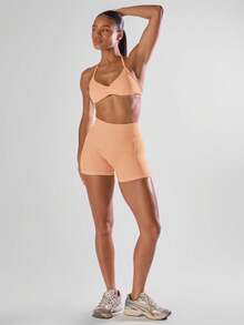 Musera Sport Solid Ruched Bust Open Back Halter Sports Bra, Active Comfy Workout Gym Running Run Club,Padel, Tennis, Pickleball Gym Fitness - Coral Orange - View 5