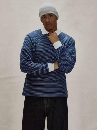 Musero Oversized Long Sleeve Drop Shoulder Contrast Stripe Button Up Polo Collar And Cuff Detailing Autumn Winter Essentials