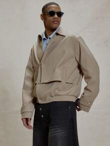Musero Oversized Boxy Hidden Closure Jacket Collared Button Through Essentials Spring&Summer - Grey - View 4