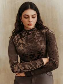 Áo len dài tay Anewsta dành cho nữ cỡ lớn màu nâu mocha, chất liệu nhung khoét rỗng, thanh lịch và đa năng, phù hợp cho mùa xuân đến hè. - Màu nâu  Mocha - Xem 5