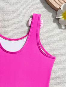 SHEIN 女童夏季沙滩火烈鸟印花条纹泳衣，可爱蝴蝶结肩带设计 - 彩色 - 查看 5