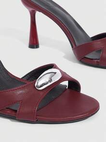 CUCCOO SZL Sandalias de tacón alto elegantes y de moda con hebilla decorativa de metal para mujer - Rojo - Ver 5