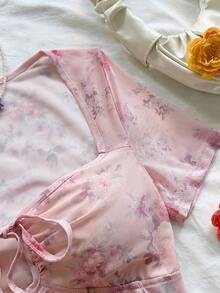 Soleia Áo croptop lưới màu hồng buộc dây phía trước dành cho nữ, họa tiết hoa, thích hợp cho mùa hè và mùa xuân, ngày lễ tình nhân, lễ hội hóa trang, đi biển, đi chơi, thanh lịch, đi nghỉ mát, thường ngày, áo croptop hoa hồng, áo mùa hè dễ thương, áo ren, mùa xuân đến hè, lễ Phục sinh, lễ hội hóa trang, tiệc hóa trang, đám cưới trên bãi biển, lễ tốt nghiệp trên bãi biển, áo nữ tính mùa hè cho nữ - Nhiều màu - Xem 4
