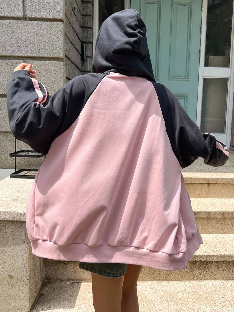 Women's Fashionable Color Block Printed Long Sleeve Hoodie,Fall Clothes Sweatshirt Zip Up