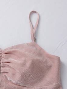 GlowEve 女士纯色亮面褶皱吊带背心 - 粉色 - 查看 5