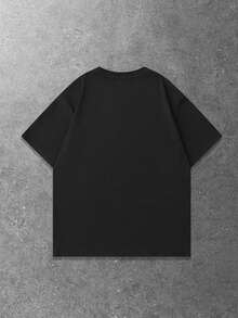 ROMWE MEN Street Life Men's Vintage Street Silhouette Thermal Imaging Figure Print Short Sleeve T-Shirt, Summer - Black - View 3