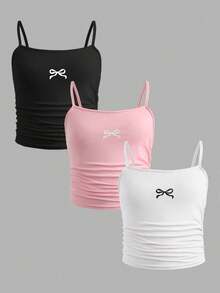 SHEIN 少女修身休闲简约舒适三件套吊带背心套装 - 彩色 - 查看 6