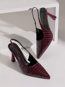 SHUZIA 女士优雅时尚尖头露跟细高跟鞋 - 酒紅色 - 查看 9