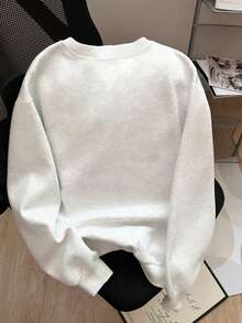 Resyla 大尺碼丹寧效果刺繡串珠蝴蝶結圓領運動衫 - 淺灰色 - 查看 2