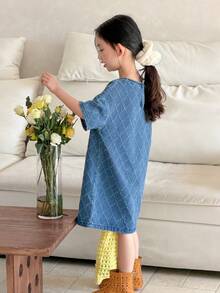 DAZY Young Girl' Textured Washed Korean Style Casual Dress - Blue - View 5